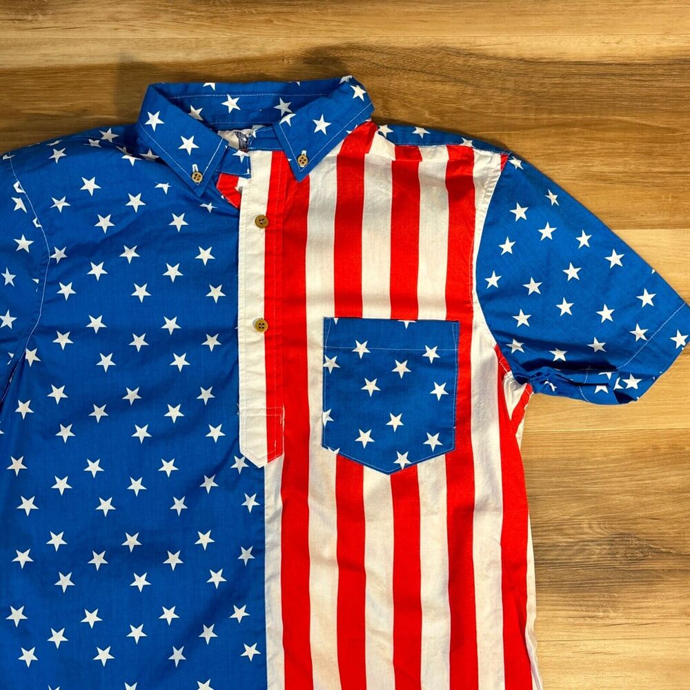 American Flag Shirt Mens Small AOP Chubbies the Nutter USA made Cotton Polo - Picture 3 of 9